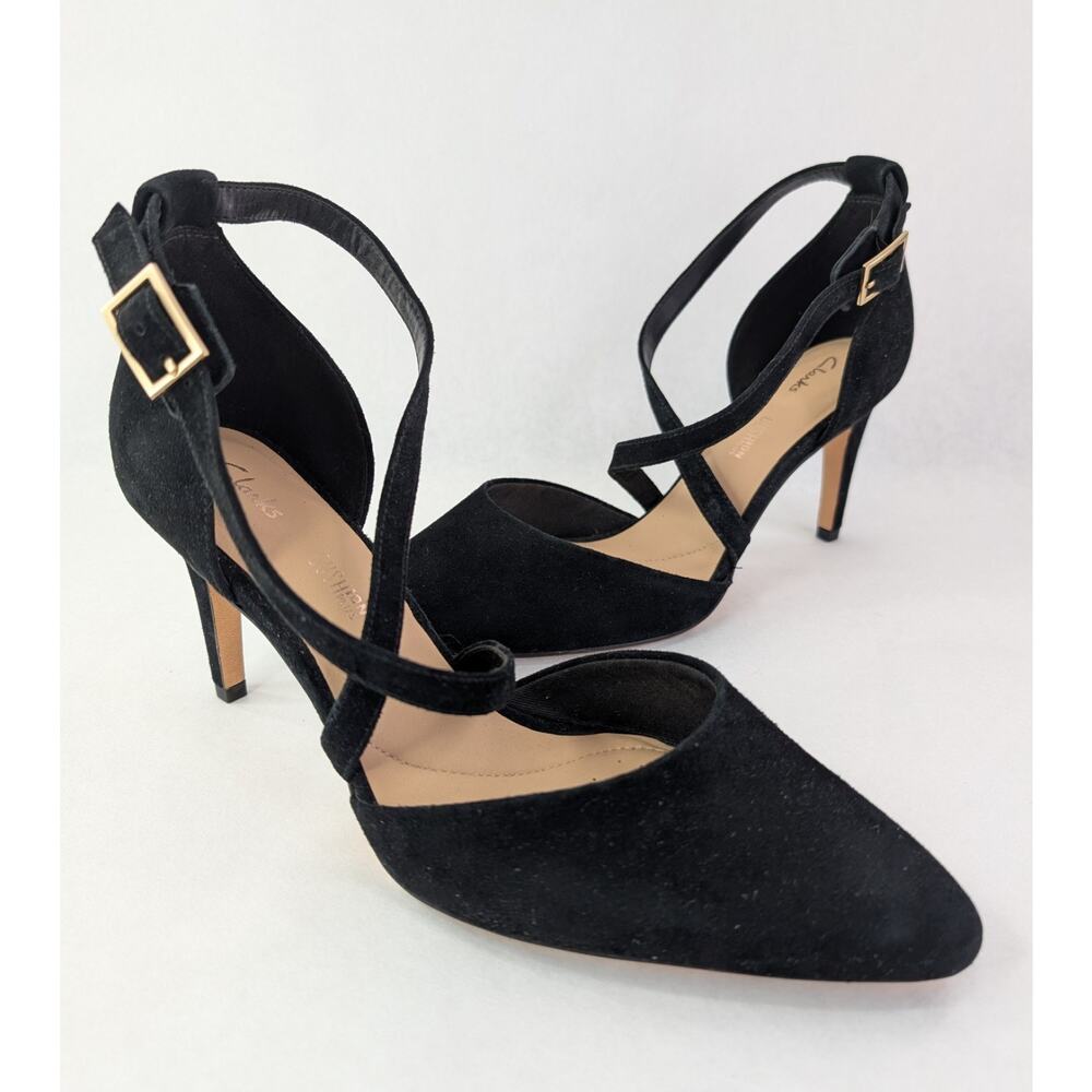 Clarks Laina85 Cross Womens Pump Black Suede US Size 9.5M | 251173